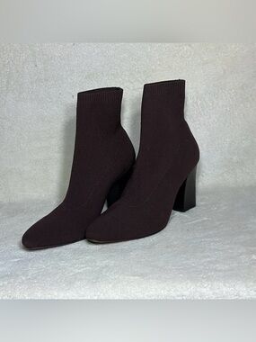 Mango Knit Sock Ankle Boots s40 Women’s Stretch Block Heel Brown